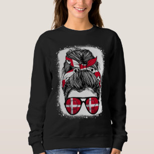 Messy Bun Hair Denmark Flag Glasses Danish Girls W Sweatshirt