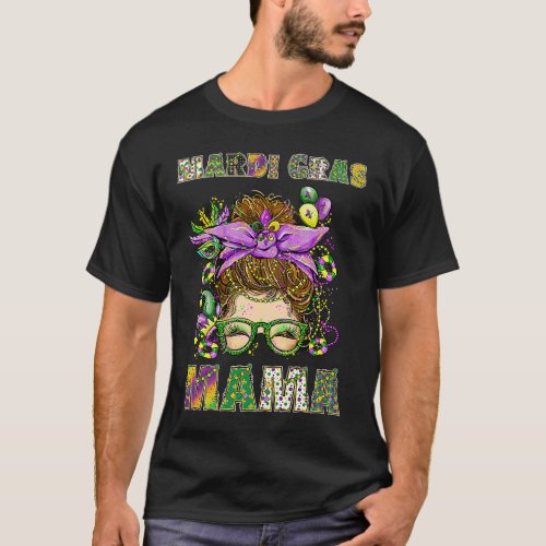 Messy Bun Hair Glasses New Orleans Carnival Mardi  T_Shirt