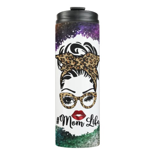 Messy Bun Hair Glitter Leopard_Women Bun Leopard  Thermal Tumbler