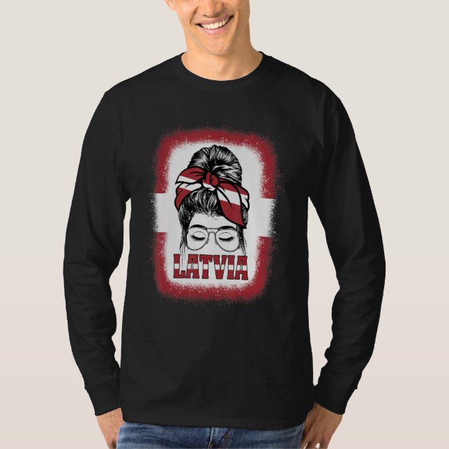 Messy Bun Hair Latvian Girl Latvia Pride Girls Wom T-Shirt (Front)