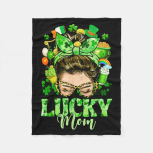 Messy bun hair lucky mom shamrocks st patrick's da fleece blanket