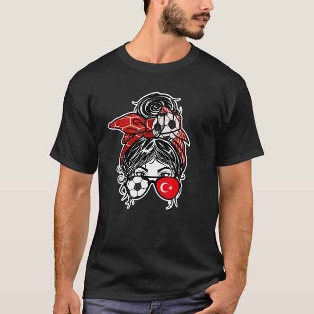 Messy Bun Hair Turkish Soccer Girl Turkey Jersey S T-Shirt (Front)