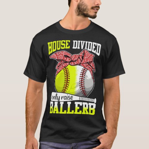Messy Bun House Divided Baseball Softball Mom Moth T_Shirt