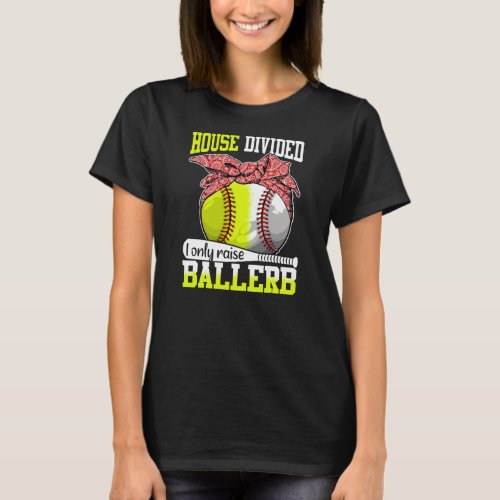 Messy Bun House Divided Baseball Softball Mom T_Shirt