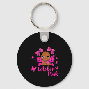 Messy Bun In October We Wear Nk Breast Cancer Blac Keychain