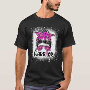 Messy Bun Leopard Glasses Warrior Breast Cancer Aw T-Shirt