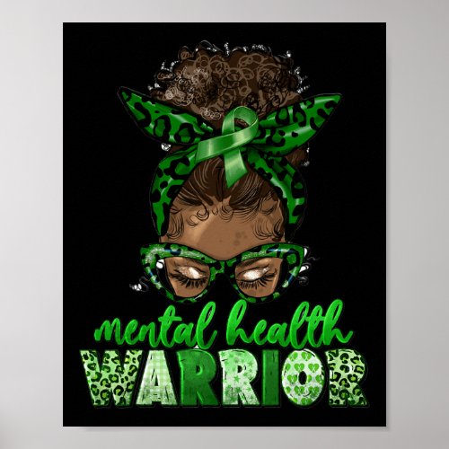 Messy Bun Leopard Green Ribbon Mental Health Warri Poster