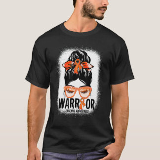 Messy Bun Leopard Orange Ribbon Leukemia Warrior T-Shirt