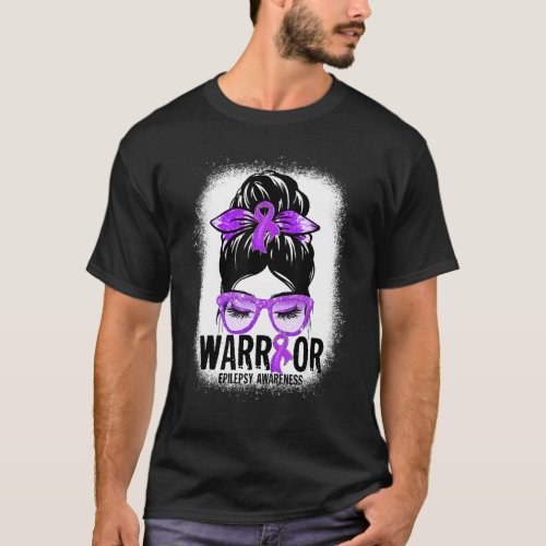 Messy Bun Leopard Purple Ribbon Epilepsy Warrior T_Shirt