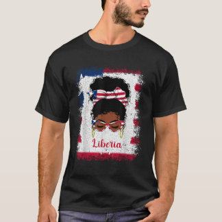 Messy Bun Liberian Liberia Flag Womens Woman Girl T-Shirt