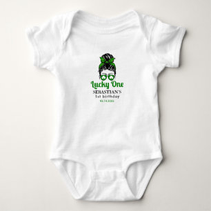  Messy Bun Lucky One 1st Birthday Girl  Baby Bodysuit