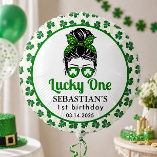 Messy Bun Lucky One 1st Birthday Girl Balloon
