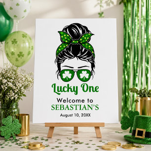 Messy Bun Lucky One 1st Birthday Girl Foam Board