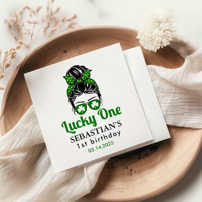  Messy Bun Lucky One 1st Birthday Girl  Napkins (Creator Uploaded)