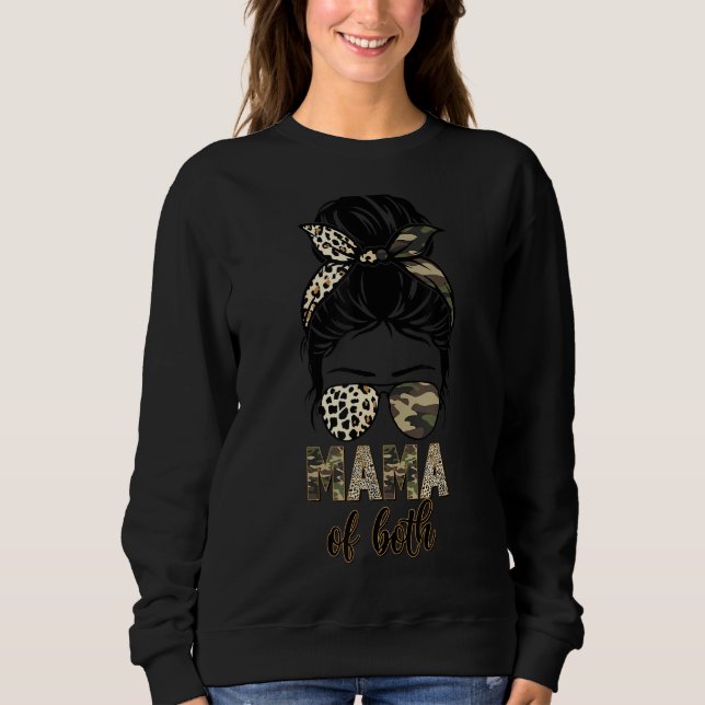 Messy Bun Mama Of Both Leopard & Camo Mother's Day Sweatshirt (Front)