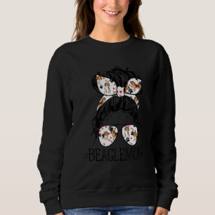 Messy Bun Mom Beagle Mom Glasses Mother's Day Dog Sweatshirt