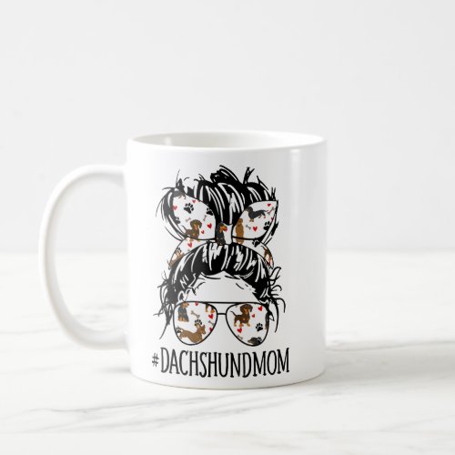 Messy Bun Mom Dachshund Mom Glasses  Dog  Coffee Mug