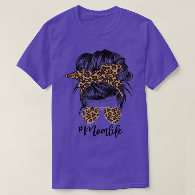 Messy Bun Mom Leopard Messy Hair Bun Moms Life Coo T-Shirt (Design Front)