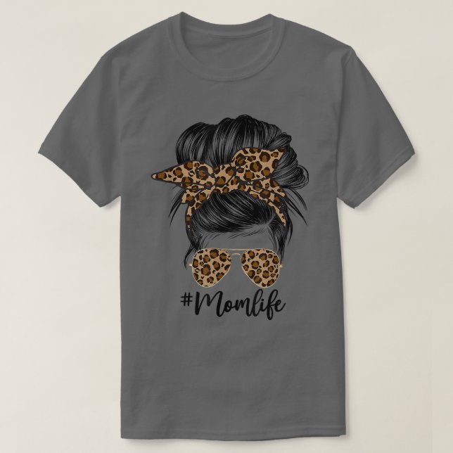 Messy Bun Mom Leopard Messy Hair Bun Moms Life Coo T-Shirt (Design Front)