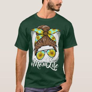 Messy Bun Mom Life Sunflower Hippie MomLife Women T-Shirt