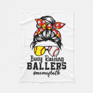 Messy Bun Mom Of Both Baseball Softball Busy Raisi Fleece Blanket