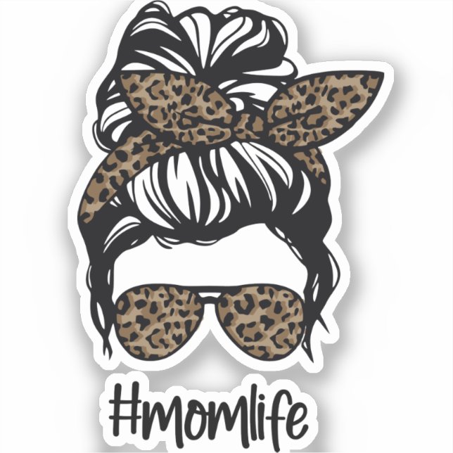 Messy Bun #momlife Leopard Sticker (Front)