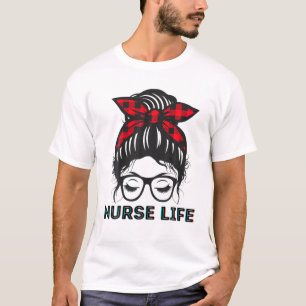 Messy Bun Nurse Life Facemask Getting Stuff Done R T-Shirt
