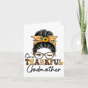 Messy Bun One Thankful Godmother Fall Autumn Thank Card
