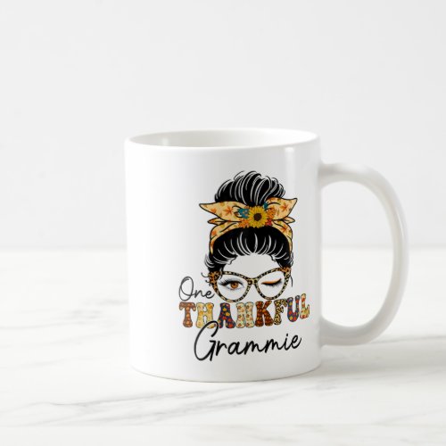 Messy Bun One Thankful Grammie Fall Autumn Thanksg Coffee Mug
