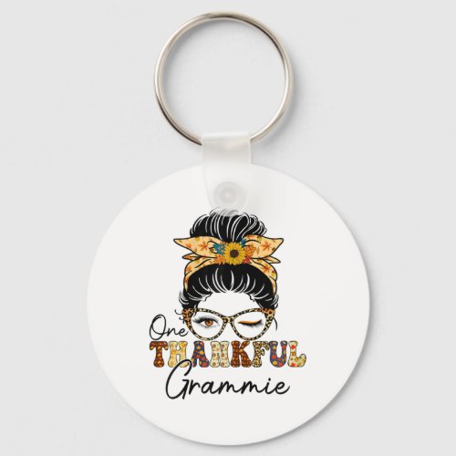 Messy Bun One Thankful Grammie Fall Autumn Thanksg Keychain