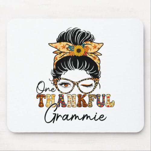 Messy Bun One Thankful Grammie Fall Autumn Thanksg Mouse Pad