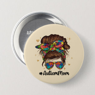 Messy Bun Proud Autism Mom Button