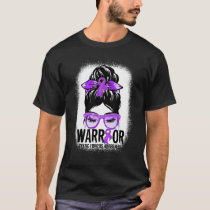 Messy Bun Purple Ribbon Cystic Fibrosis Warrior T-Shirt