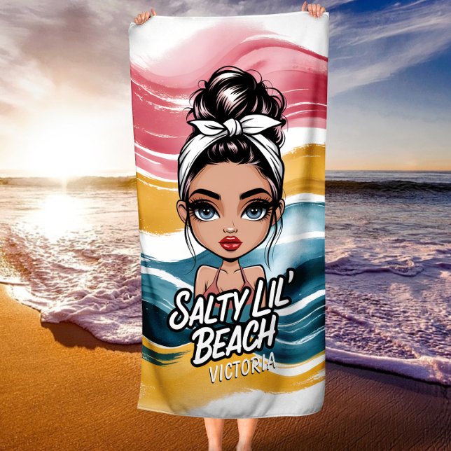 Messy Bun Salty Lil' Beach Personalized Name Beach Towel (Creator Uploaded)