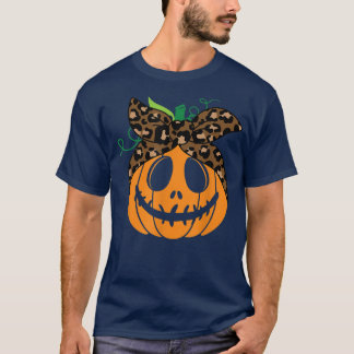 Messy Bun Scary squash Carved Pumpkin Face Hallowe T-Shirt