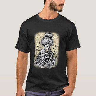 Messy Bun Skeleton Cute Kitten Cat Lovers Hallowee T-Shirt