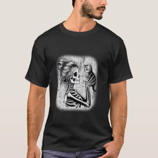 Messy Bun Skeleton Cute Kitten Cat Lovers Hallowee T-Shirt