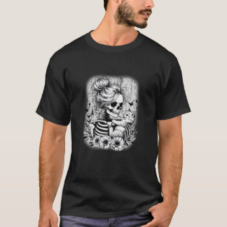 Messy Bun Skeleton Cute Kitten Cat Lovers Hallowee T-Shirt