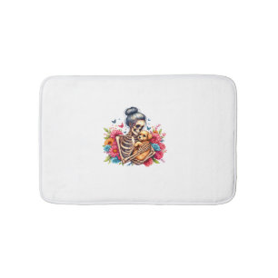 Messy Bun Skeleton Cute Puppy Dog Lovers Halloween Bath Mat