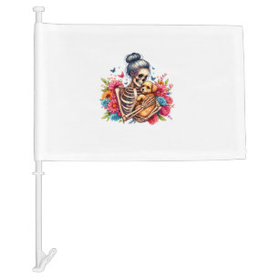 Messy Bun Skeleton Cute Puppy Dog Lovers Halloween Car Flag