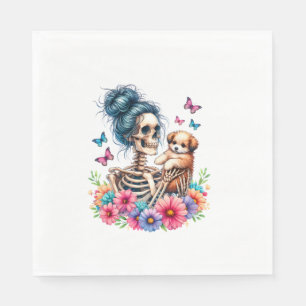 Messy Bun Skeleton Cute Puppy Dog Lovers Halloween Napkins
