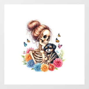 Messy Bun Skeleton Cute Puppy Dog Lovers Halloween Wall Decal