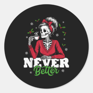 Messy Bun Skeleton Santa Coffee Xmas Funny Women S Classic Round Sticker