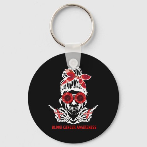 Messy Bun Skull Red Ribbon Blood Cancer Awareness  Keychain