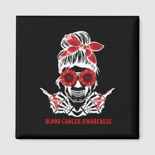 Messy Bun Skull Red Ribbon Blood Cancer Awareness  Magnet