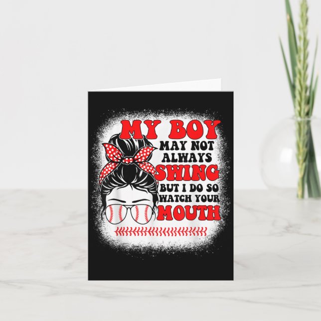 Messy Bun Softball Mom My Boy May Not Always Swing Card (Front)