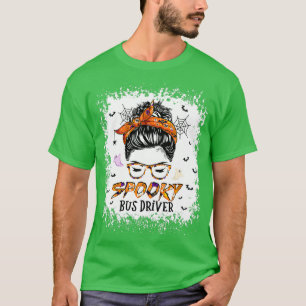 Messy Bun Spooky Bus Driver Bleached Halloween Pum T-Shirt