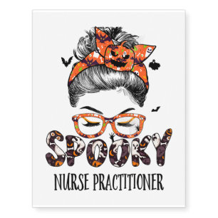 Messy Bun Spooky Nurse Practitioner Pumpkin Hallow Temporary Tattoos