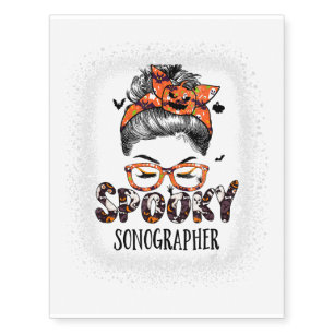 Messy Bun Spooky Sonographer Bleached Halloween Ba Temporary Tattoos