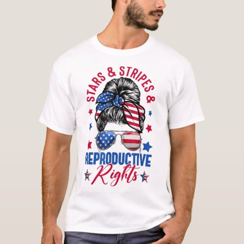 Messy Bun Stars Stripes Reproductive Rights Women T_Shirt